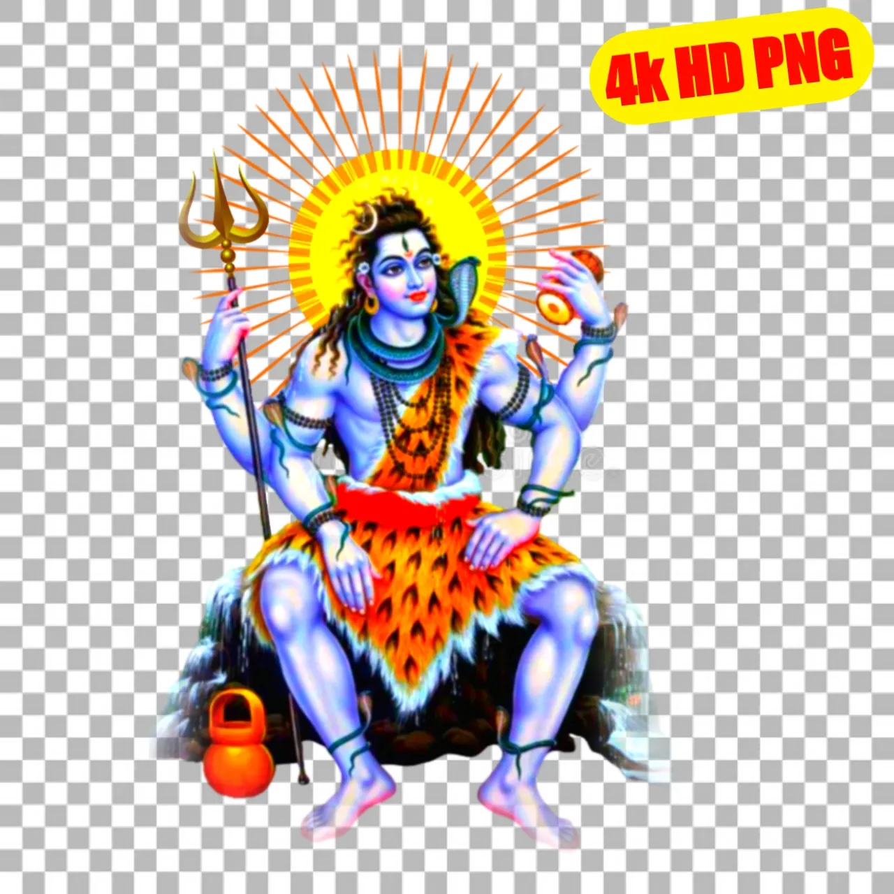 Lord Shiva 4K HD PNG - Mahadev Sitting with Trishul Transparent Image