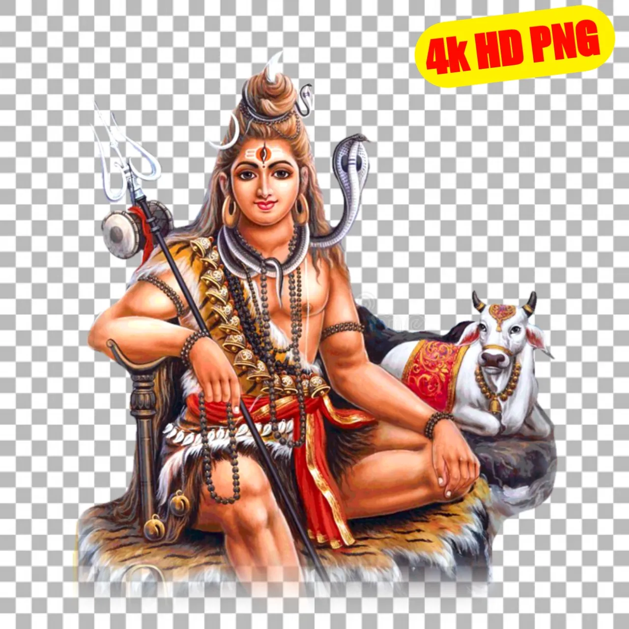 Lord Shiva with Nandi Bull 4K HD PNG - Mahadev Sitting on Tiger Skin Transparent Image