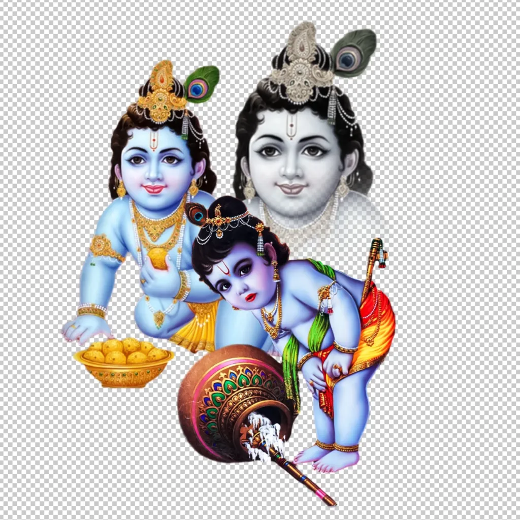 Bal Krishna PNG - Little Krishna with Makhan Matki, Laddu Bowl & Flute HD Transparent Image