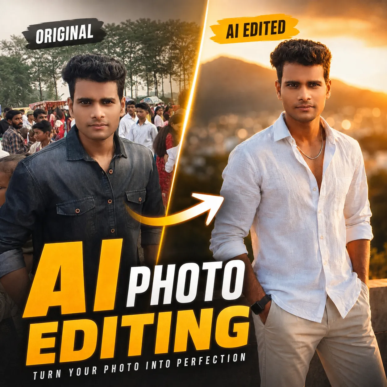 White Shirt Golden Hour AI Photo Prompt | Viral Sunset Portrait Prompt