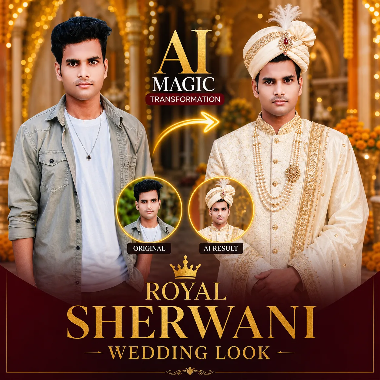 Royal Sherwani Wedding AI Photo Prompt 2027 | Viral Groom Portrait Prompt