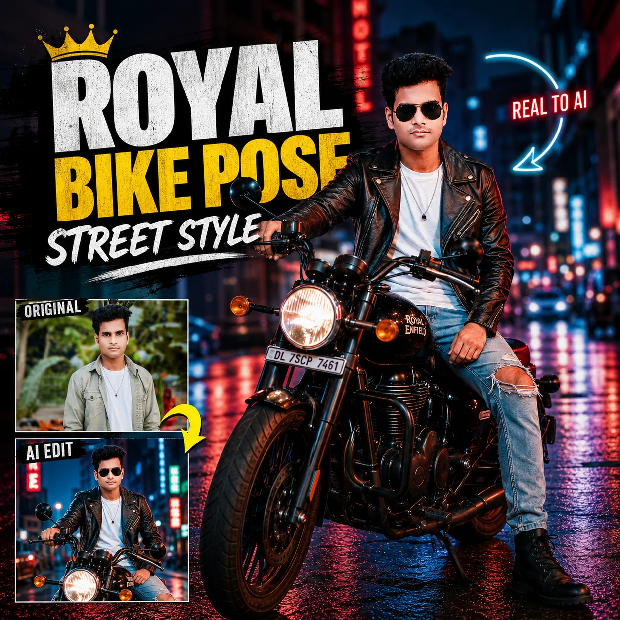 Bike Pose Street Style AI Photo Prompt 2027 | Viral Biker Portrait Prompt