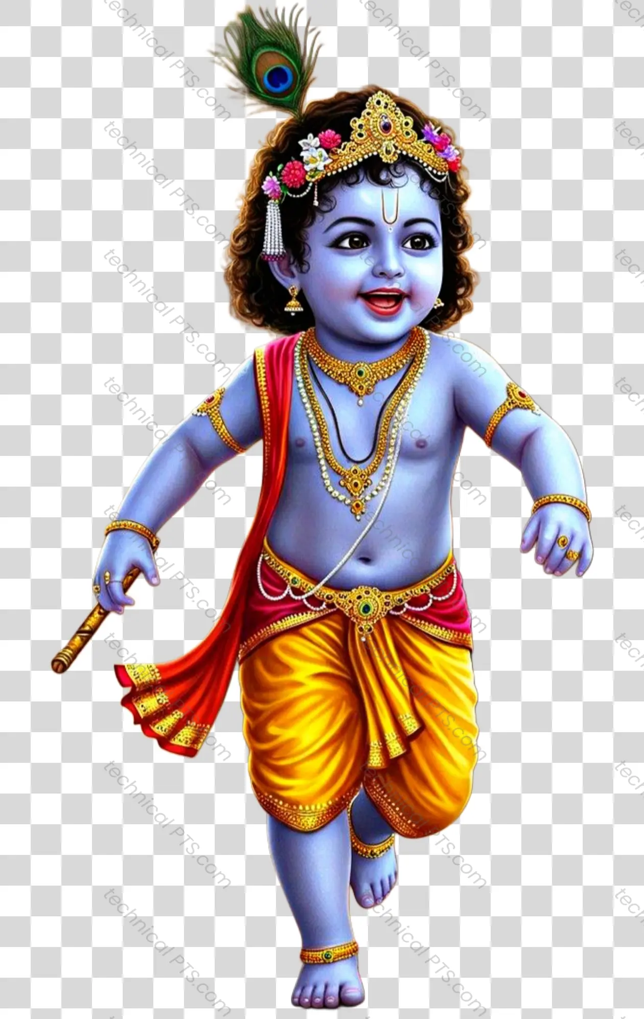 Cute Little Krishna PNG - Bal Gopal with Flute and Peacock Feather