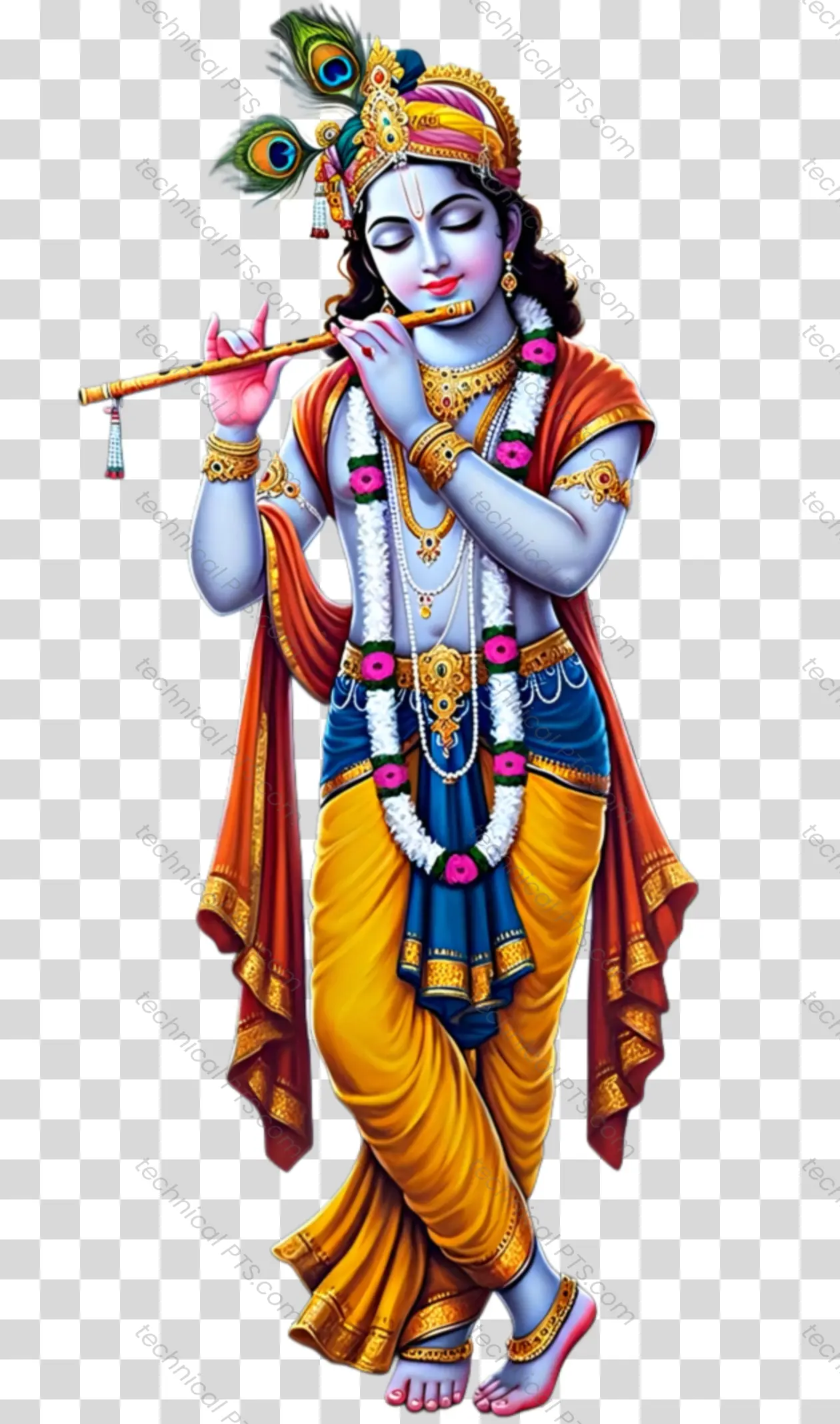 Lord Krishna Playing Flute PNG - Divine Murlidhar with Peacock Feather