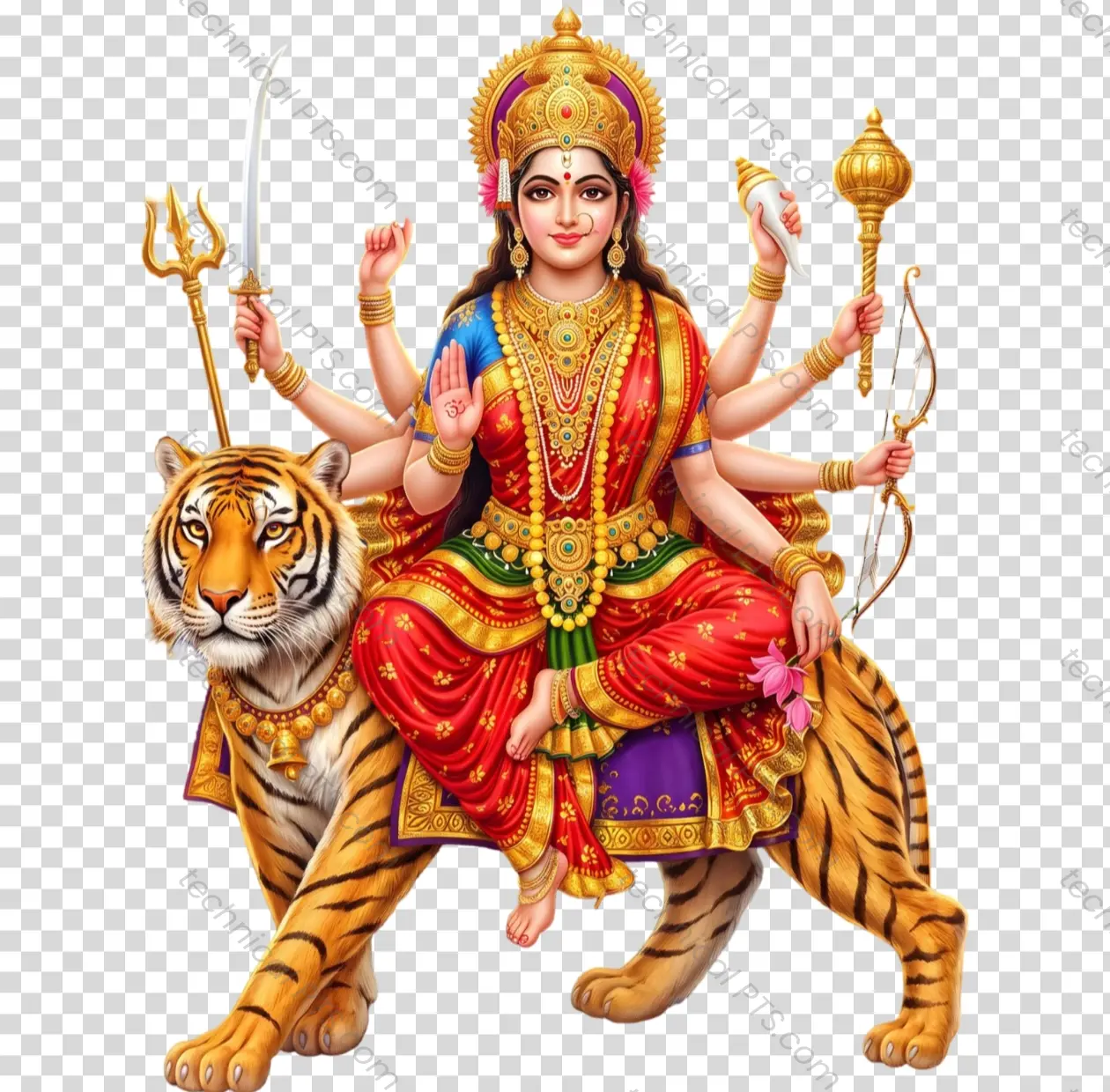 Goddess Durga Maa Sitting on Tiger PNG - Transparent Background