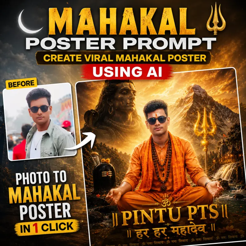 Mahakal Bhakt AI Poster Prompt 2027 - Apna Face Wala Har Har Mahadev Poster Banayein Free