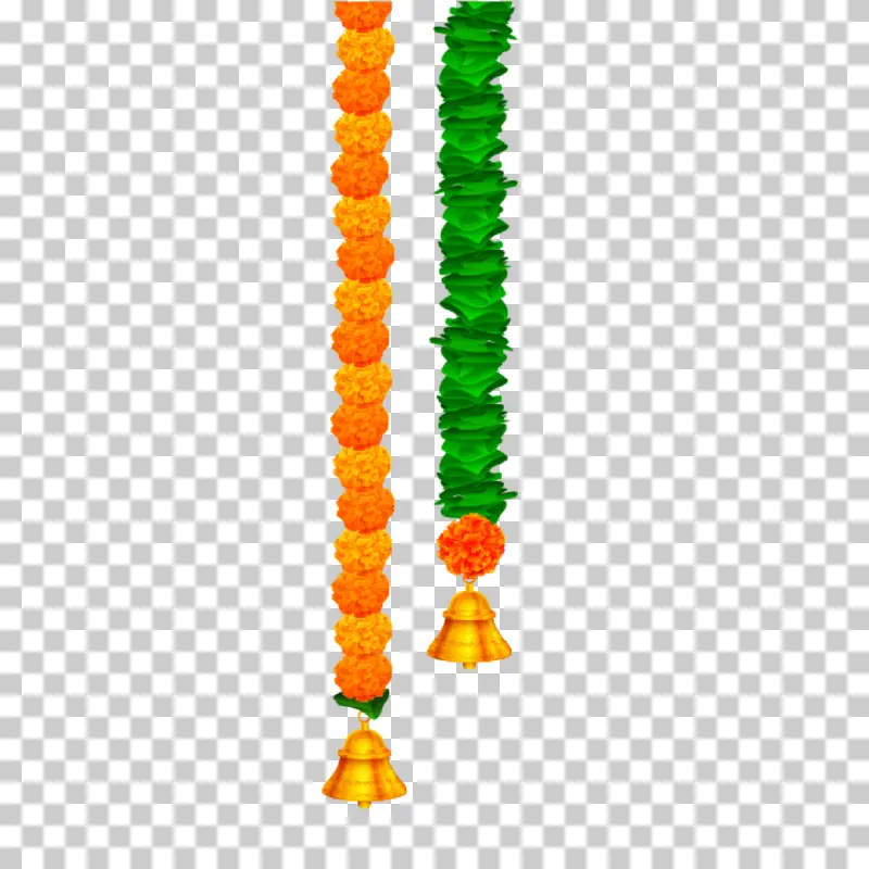 Indian Marigold Garland with Golden Bells PNG – Toran Decoration
