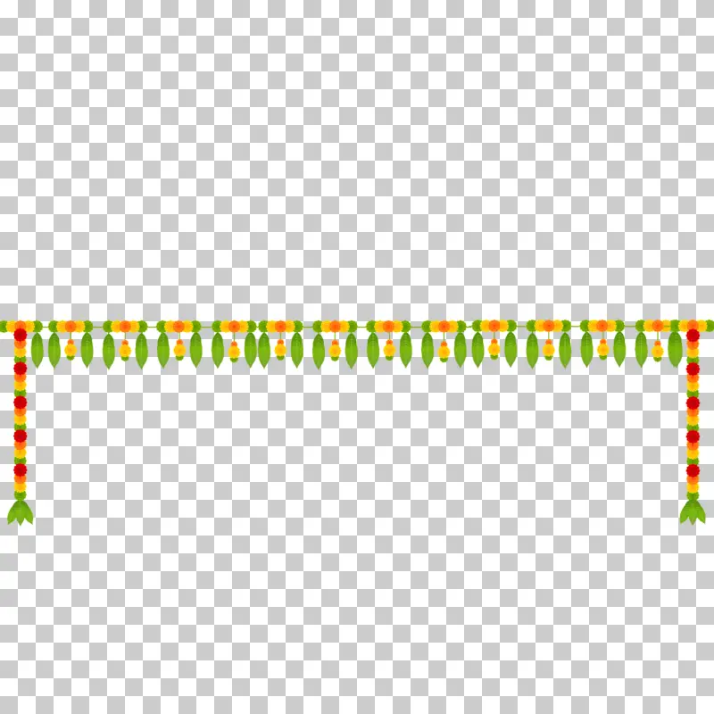 Traditional Indian Toran with Mango Leaves and Marigold Flowers - Door Hanging PNG