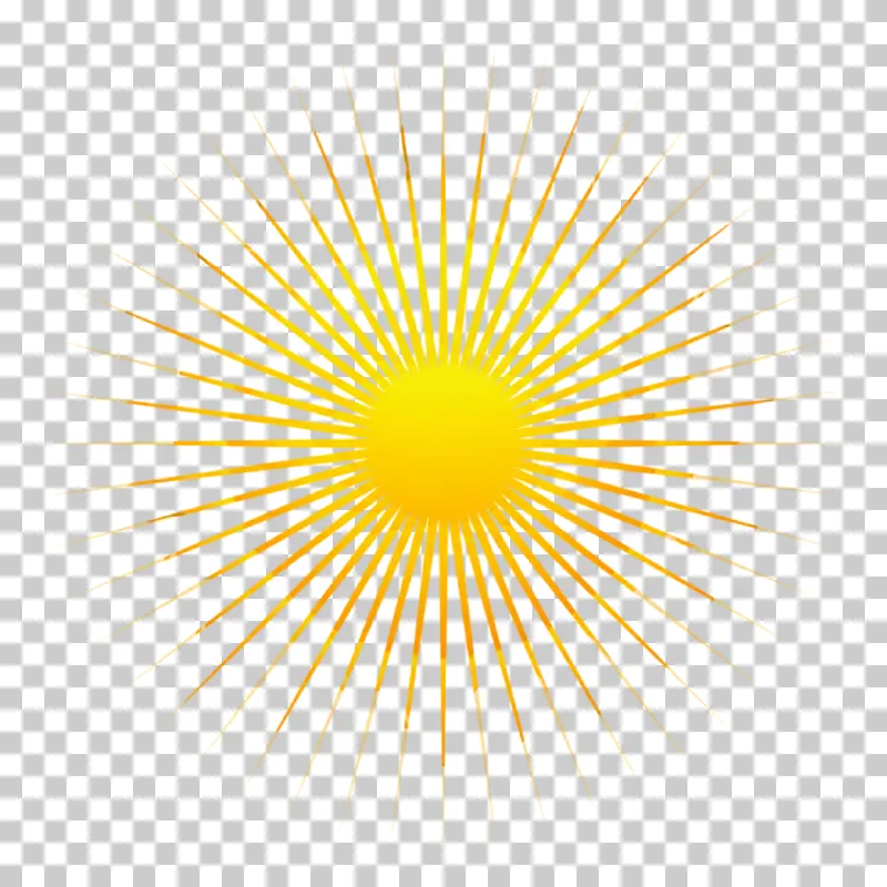 Bright Yellow Sun with Long Radiating Rays - Sunburst Vector PNG