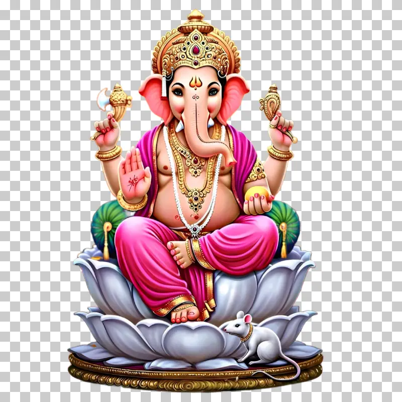 Lord Ganesha Sitting on Lotus PNG – Divine Hindu God Image