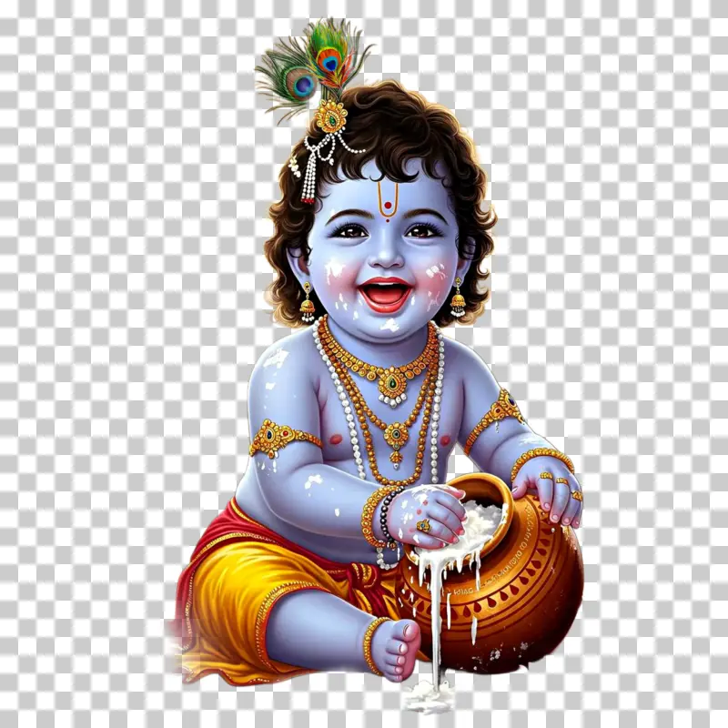 Bal Krishna with Makhan Matki PNG – Cute Baby Krishna Image
