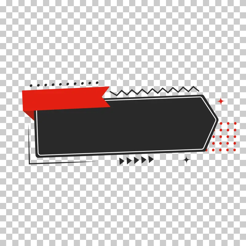 Black and Red Modern Banner PNG - Trendy Memphis Style Text Box with Ribbon