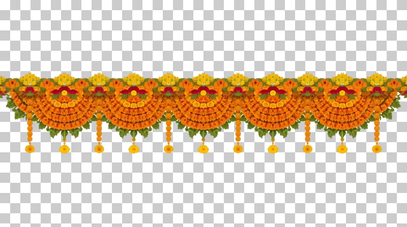Traditional Marigold Flower Toran PNG - Indian Festival Door Hanging Decoration